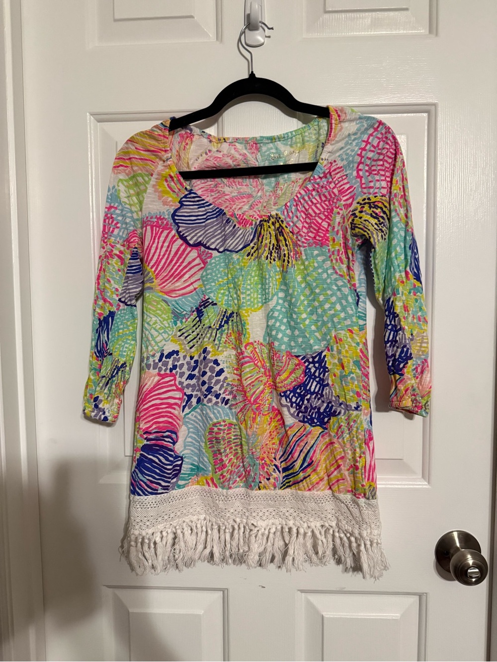 Lilly Pulitzer Shell Print Fringe Tunic Dress / Coverup Top Women’s XS